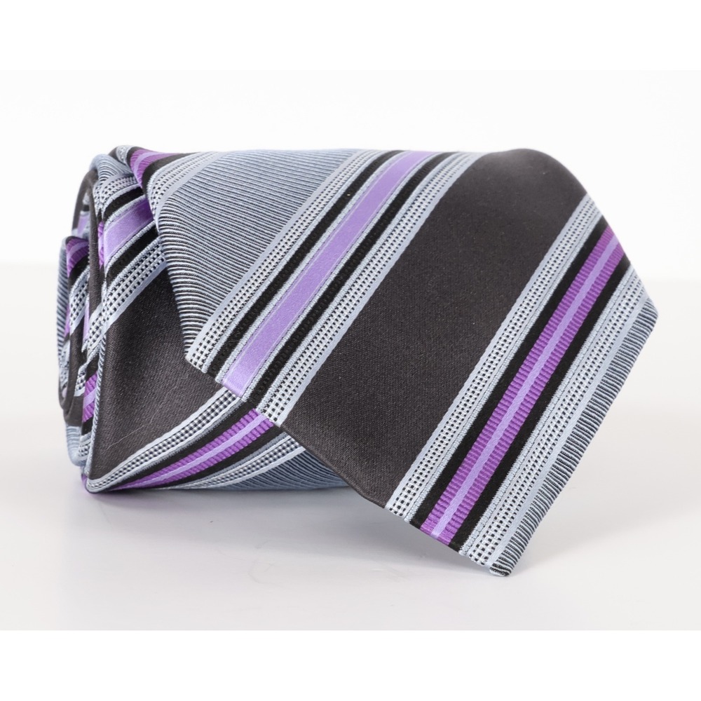 Ermenegildo Zegna Silk Tie Mens OS Grey Purple Striped Made in Italy